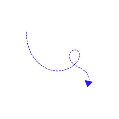 Dotted Line Arrow A blue dashed line curving downwards, representing direction and movement, on a white backdrop