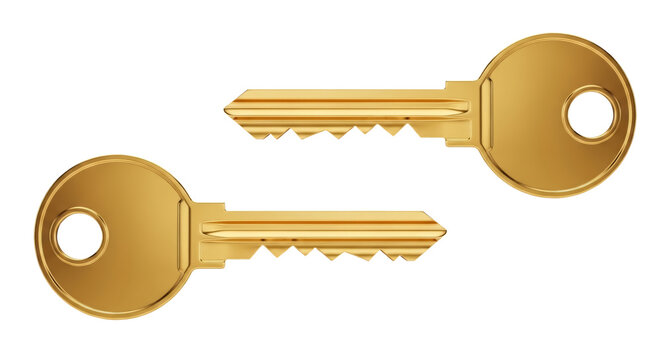 Two shiny golden keys facing opposite directions