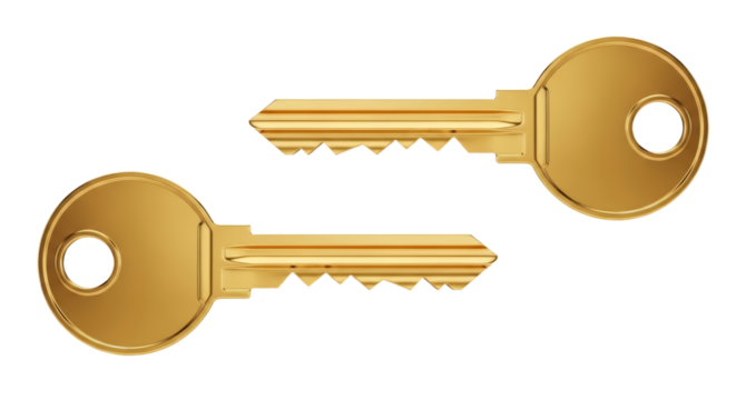 Two shiny golden keys facing opposite directions