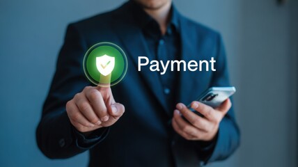 A person is using a secure payment system with mobile phone