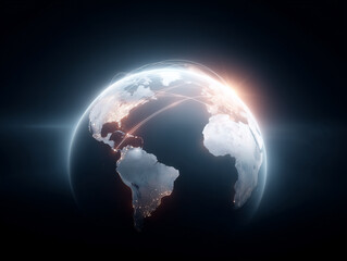 Light trails connect continents in a digital representation of Earth at night