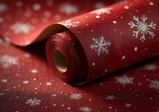 Merry Christmas red wrapping paper background with snowflakes