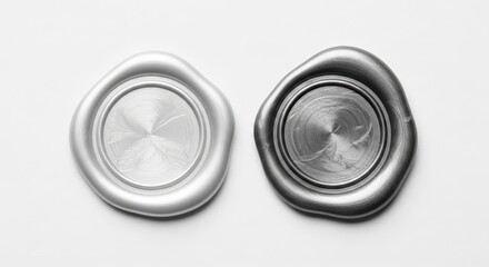 Two wax seals, one silver and one dark gray, placed side by side on a white background