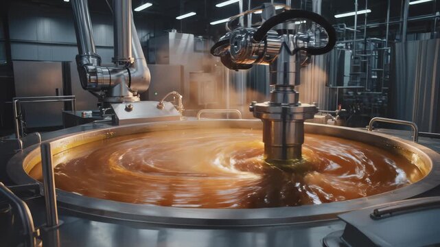 Industrial Agitator Machine Mixing a Viscous Liquid in a Large Tank