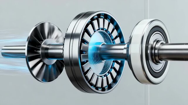 Closeup view of magnetic bearings in a turbine using permanent magnets to minimize friction during highspeed rotation for enhanced mechanical efficiency.