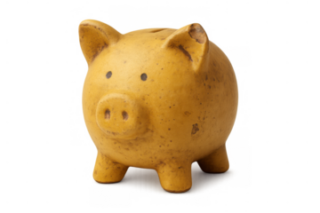 Yellow ceramic piggy bank representing saving money, financial security, investment, banking, and wealth growth
