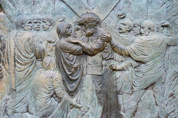 Station IV: Jesus meets his Mother. The Way of the Cross on Mount Križevac (the Cross Mountain) in Medjugorje.