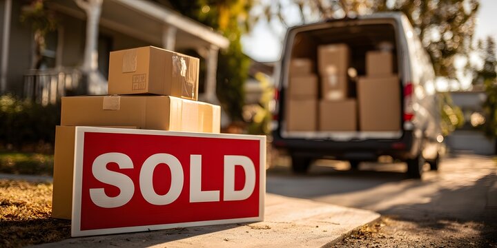 New homeowners moving into sold house with cardboard boxes