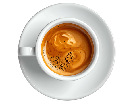 Rich, frothy beverage in a white cup on saucer - Powered by Adobe