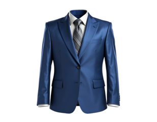 Sharp blue men's suit with crisp white shirt and tie
