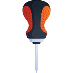 Flat Orange And Black Screwdriver With Silver Metal Tip On White Background