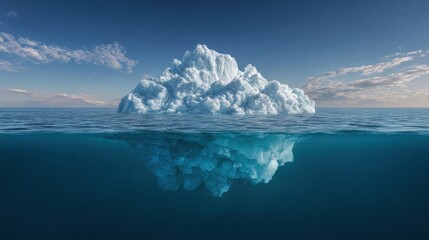 Fototapeta premium Massive Iceberg Floating Serenely in Clear Blue Ocean With Hidden Underwater Depths Visible Beneath the Surface