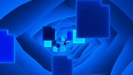 Abstract digital files floating through a glowing blue tunnel - Powered by Adobe