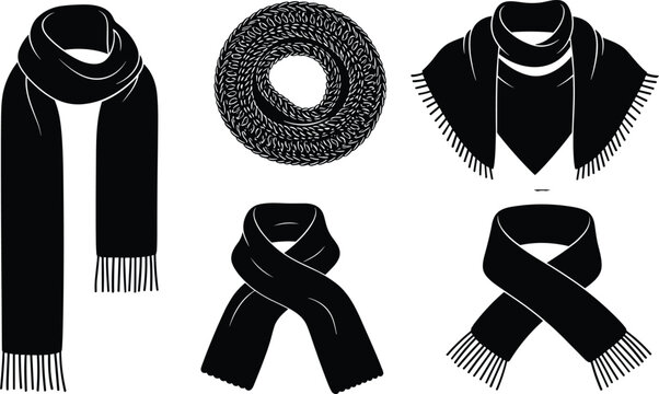 Black scarf styles, fashion accessories, clothing and comfort isolated on white background, Vector, illustration