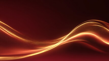 Abstract Golden Light Waves on Red Gradient Background