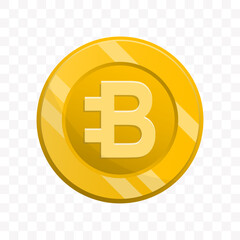Obraz premium Cartoon Style Illustrated Bitcoin Golden Currency Circle Coin Cryptocurrency Graphic