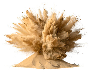 Desert sand bursts outwards from a central point