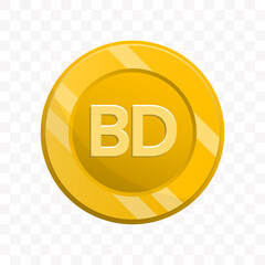 Flat Style Golden Bangladesh Taka Currency Coin Illustration Asset