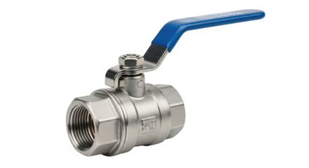 Stainless Steel Ball Valve with Blue Handle for Plumbing.