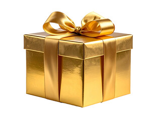 Elegant golden gift box with satin ribbon and bow