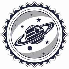 Stylized Planet Saturn Emblem with Stars and Rings space galaxy