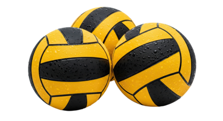 Three Volleyballs with Yellow and Black Stripes.