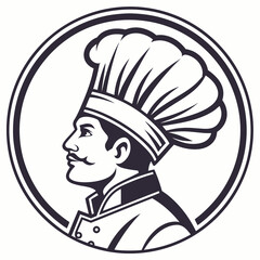 Chef Profile Emblem with Mustache and Tall Hat cook culinary