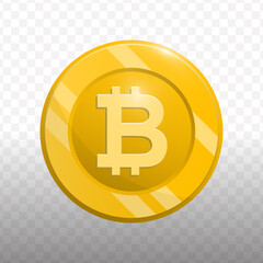 Simple Flat Style Golden Bitcoin Currency Illustration on Black Background