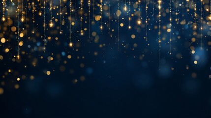 Magical Night Sky with Golden Stars and Glowing Light Particles