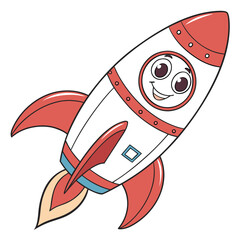 Cartoon Rocket Ship with Happy Face and Flames illustration