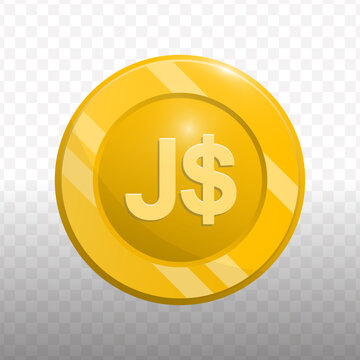 Cartoon Style Glossy Jamaican Dollar Currency Coin Icon Illustration