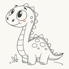 Outline drawing of a happy cartoon dinosaur with grass illustration