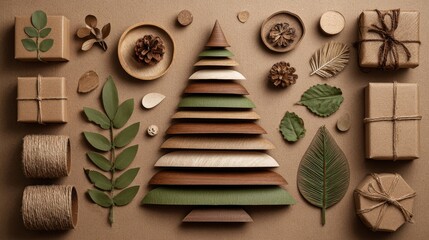 Rustic Handcrafted Paper Christmas Tree with Natural Gift Boxes