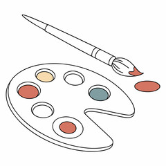 Artist's Paint Palette with Brush and Swatches of Color vector illustration