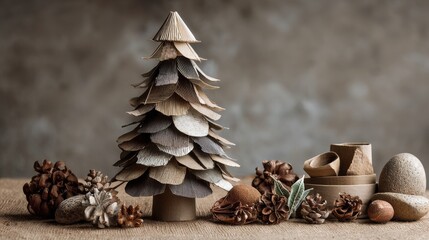 Rustic Handcrafted Paper Christmas Tree with Natural Gift Boxes