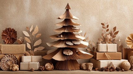 Rustic Handcrafted Paper Christmas Tree with Natural Gift Boxes