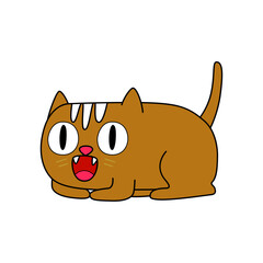 Cheerful Brown Cat Illustration with Wide Eyes and Open Mouth, a Charming Character