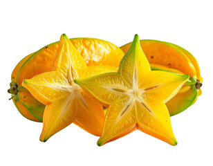 Fresh tropical star fruit, vibrant yellow with green edges