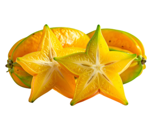 Fresh tropical star fruit, vibrant yellow with green edges