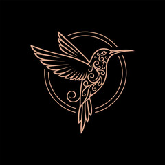 Elegant hummingbird line art logo with ornamental details symbolizing freedom, beauty, and grace. Perfect for nature brands, wellness, or luxury creative businesses