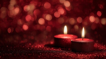Elegant christmas background with soft candlelight glow, blurred red backdrop, warm bokeh, cozy festive mood, minimal composition, modern luxury style with copy space 