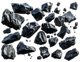 Pile of dark, irregular, shiny rock fragments