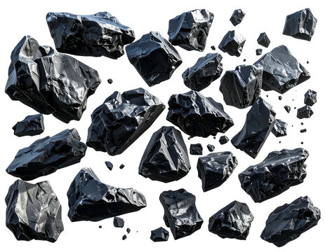 Pile of dark, irregular, shiny rock fragments