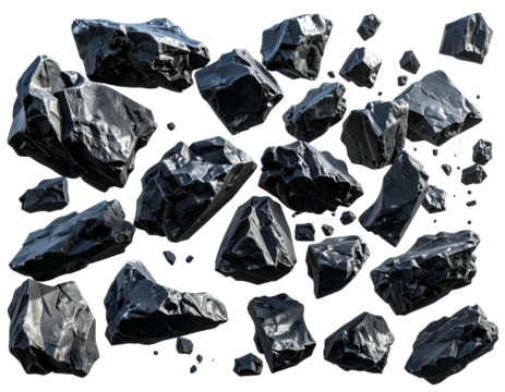 Pile of dark, irregular, shiny rock fragments
