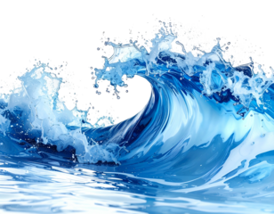 Powerful blue ocean wave crashing with white foam