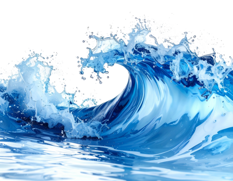 Powerful blue ocean wave crashing with white foam