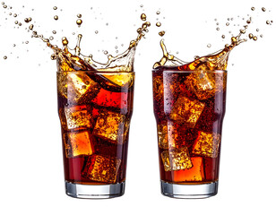 Refreshing dark sodas with ice splashes