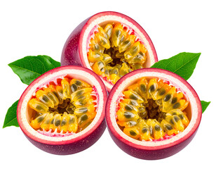 Ripe, halved tropical fruit with edible seeds