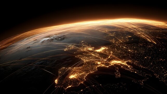 Digital illumination traces the active connections spanning the night side of the planet above Europe