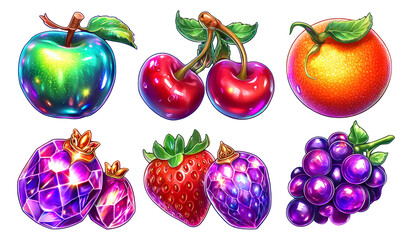 Vibrant Colorful Fruit Illustrations on Transparent Background for Design Use